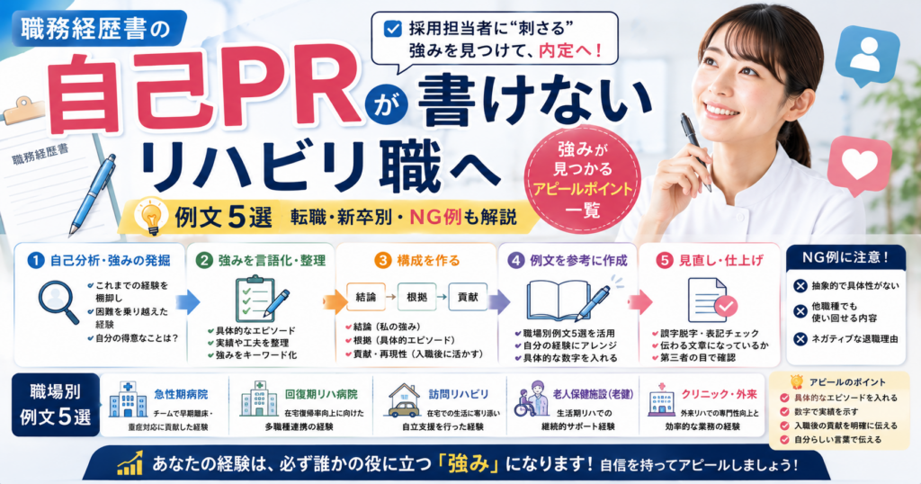 職務経歴書の「自己PR」が書けないリハビリ職へ・強みが見つかるアピールポイント一覧