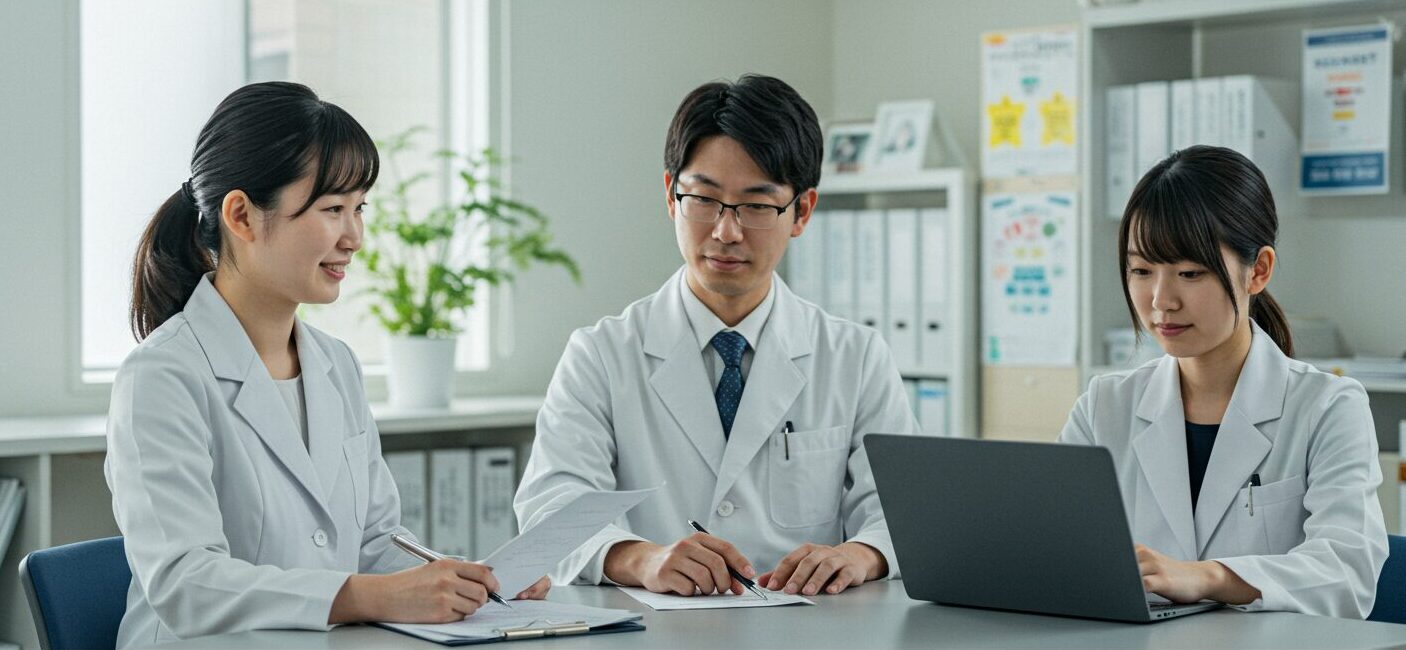 3人の大学院生が研究している姿