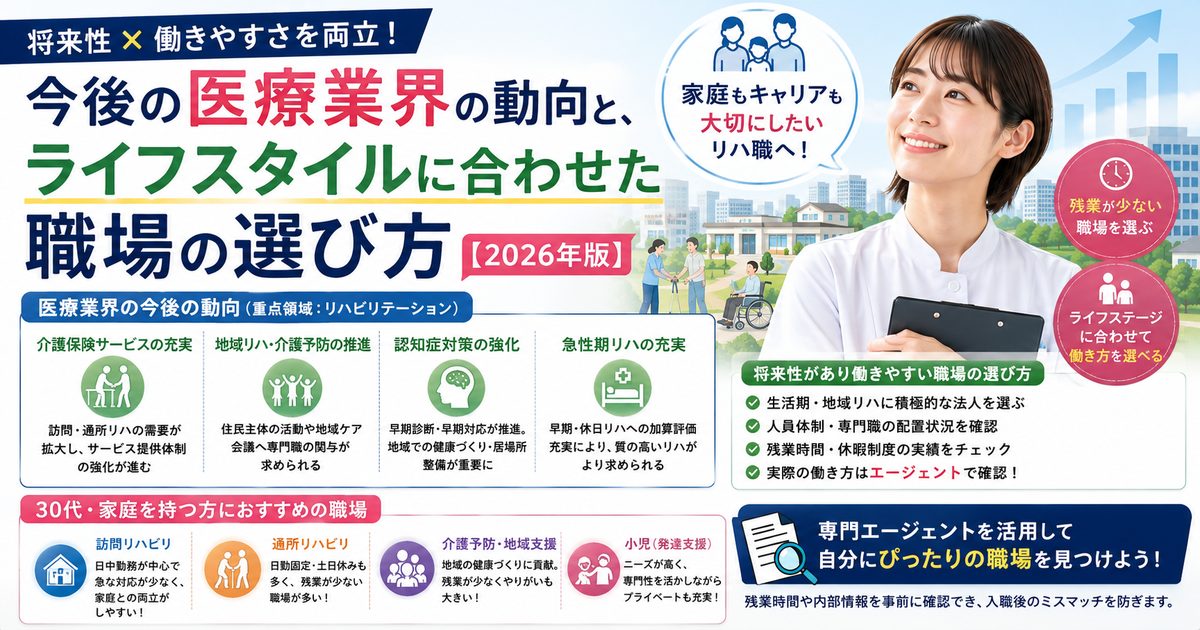 今後の医療業界の動向と、ライフスタイルに合わせた職場の選び方